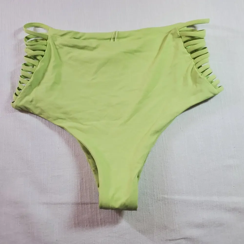 L*Space Harrington High Waist Strappy Bikini Bottom Mojito Green Medium M